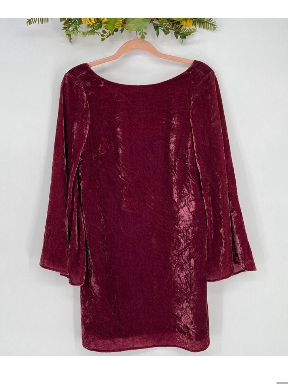 ModCloth Velvet Bell-Sleeve Shift Dress - Burgundy